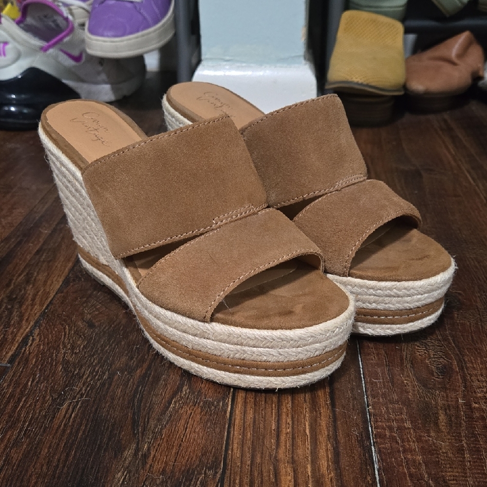 Crown Vintage Tan Suede Wedge Sandals